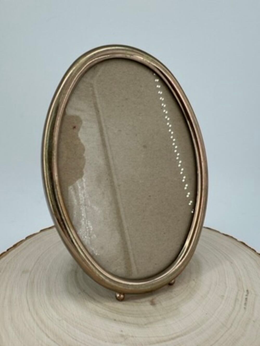 Vintage Oval Gold Tone Metal Picture Frame 6.5" Easel Ball Feet Mid Century